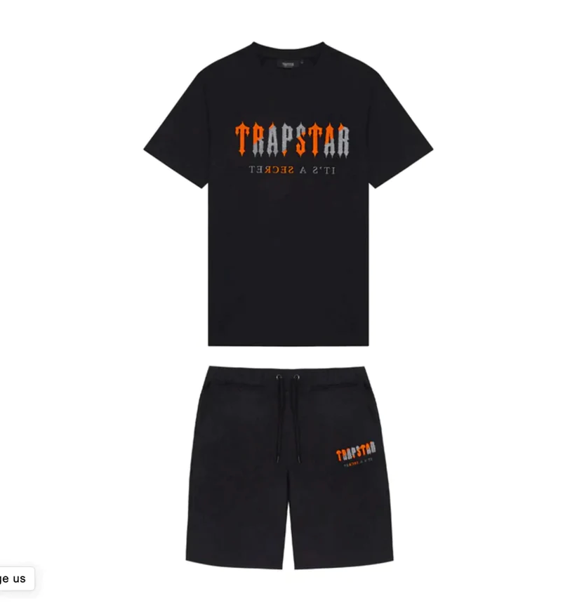 Trapstar Chenille Decoded Short Set - (BLACK/ORANGE)