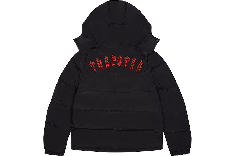Trapstar Irongate Detachable Hooded Puffer Jacket - (BLACK/INFRARED)